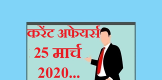 Current affairs March in hindi – 25 March 2020 | 25 मार्च 2020 करेंट अफेयर्स 25 March 2020 Current affairs