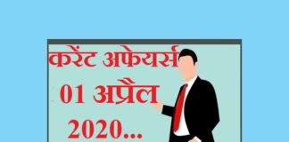 Current affairs April in hindi – 1 April 2020 | 1 अप्रैल 2020 करेंट अफेयर्स 1 April 2020 Current affairs